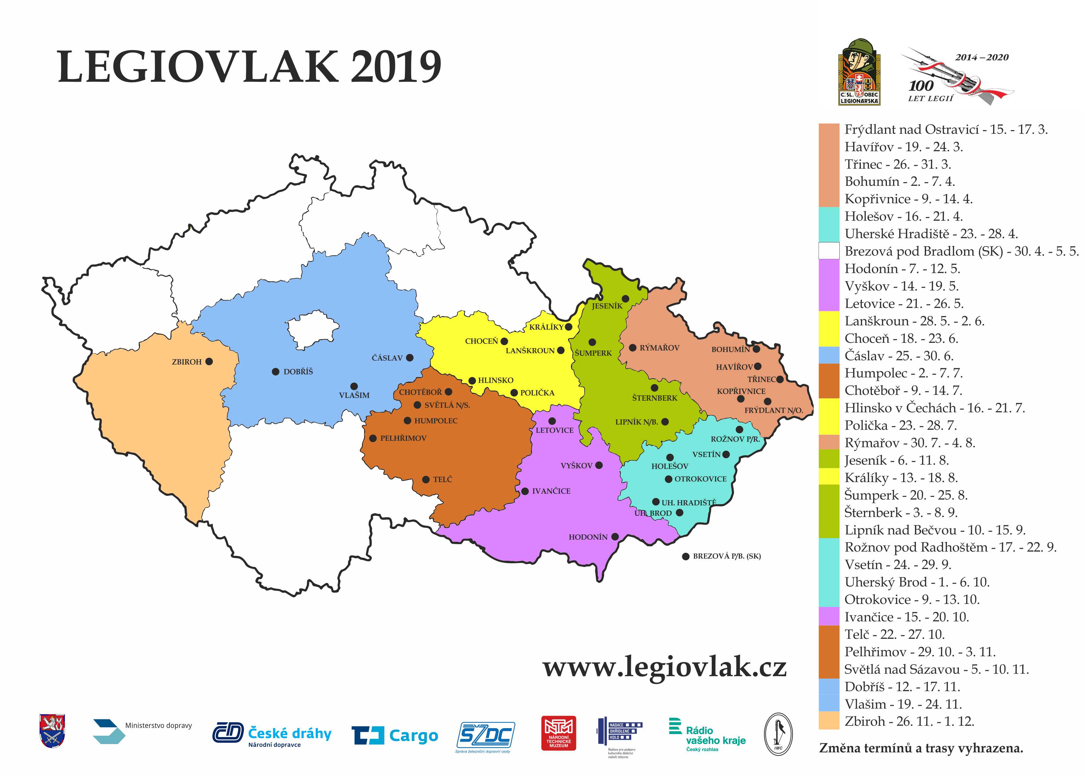 Legiovlak 2019 – mapa
